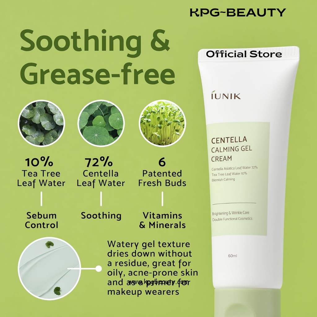 iUNIK Centella Edition Skincare Set (Cream 2.02 fl.oz. & Mini Serum 0.51 fl.oz.) - Centella Asiatica and Tea Tree Leaf Waters to Soothe, Calm, Moisturize, and Protect the Skin IUNIK