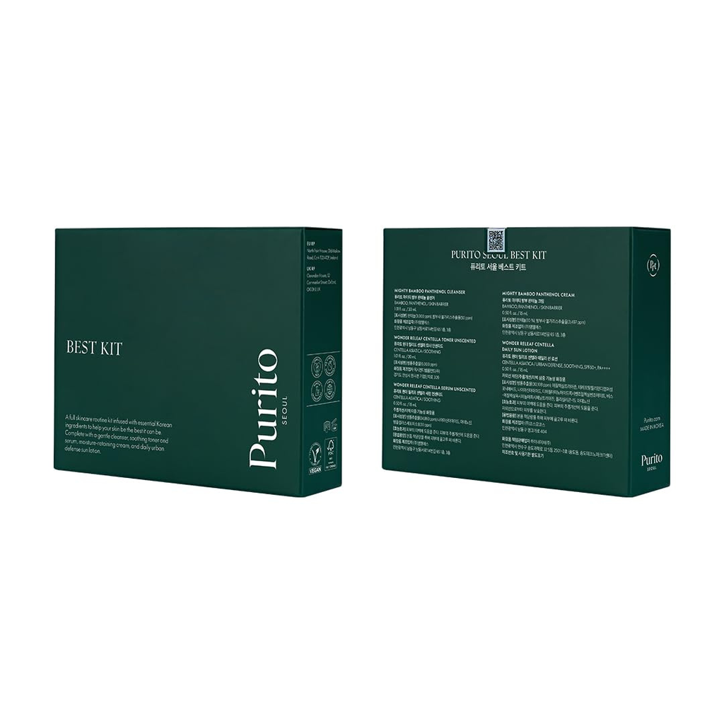 PURITO SEOUL Best Kit - Skincare Routine with Panthenol Cleanser & Cream, Unscented Centella Serum & Toner, For All Skin Types, Gift Set, For Face, Facial Serum, K-Beauty, Purito Seoul