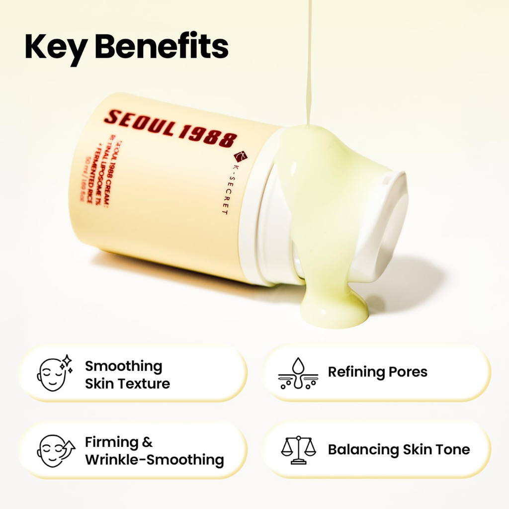 K-SECRET SEOUL 1988 Retinal Cream – Formulated with Advanced Retinal Liposome 1% and Fermented Rice Extract | Daily Fine Lines and Skin Texture Care | Korean Skincare, 50ml KSecret