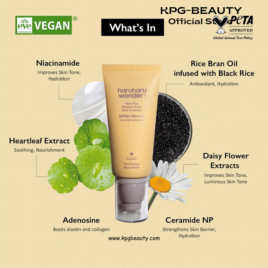 Haruharu Wonder Black Rice Moisture Airyfit Daily Sunscreen 50ML - Velvet Finish, No White Cast, Hydrating, Moisturizing, Korean Skin Care, Vegan, Clean Beauty HARUHARU WONDER