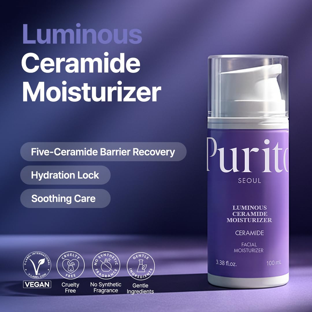 PURITO Luminous Ceramide Moisturizer | Five-Ceramide Barrier Recovery Cream for Dry & Sensitive Skin | Hydration Lock, Soothing Care, Vegan & Cruelty-Free | Korean Skincare, 100mL Purito Seoul