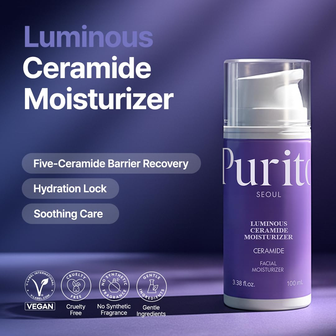 PURITO Luminous Ceramide Moisturizer | Five-Ceramide Barrier Recovery Cream for Dry & Sensitive Skin | Hydration Lock, Soothing Care, Vegan & Cruelty-Free | Korean Skincare, 100mL Purito Seoul