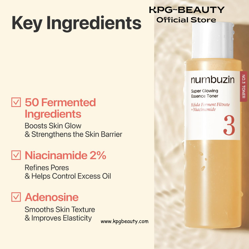 numbuzin No.3 Super Glowing Essence Toner, Fermented Toner for Skin Glow & Texture, Bifida, Niacinamide, Hydrating, Radiance-Boosting Essence, Pore Reset, 6.76 fl oz (200ml) KPGBEAUTY