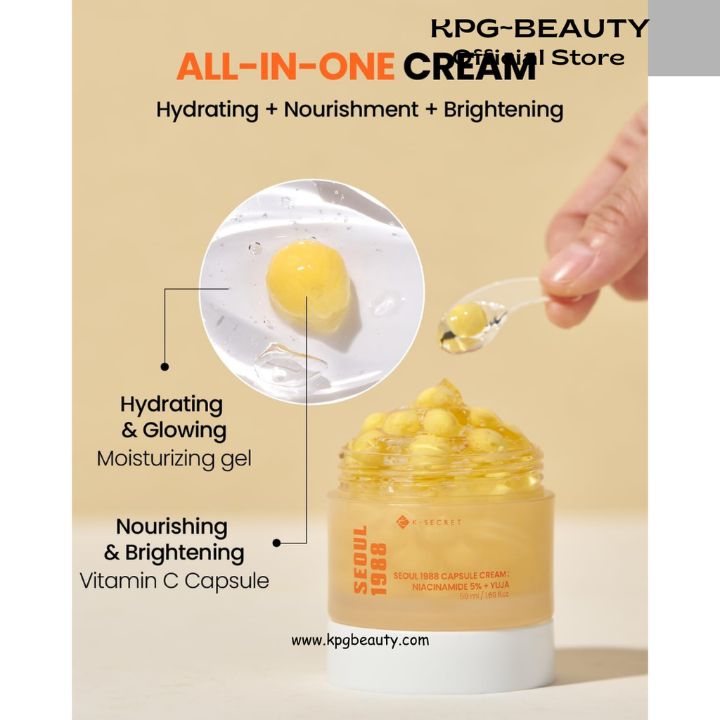 K-SECRET SEOUL 1988 Niacinamide Capsule Cream – Hydrating Face Moisturizer with 5% Niacinamide and Yuja | Vitamin C Capsule Cream for Dark Spots, Uneven Skin Tone | Korean Skincare, 50ml KSecret