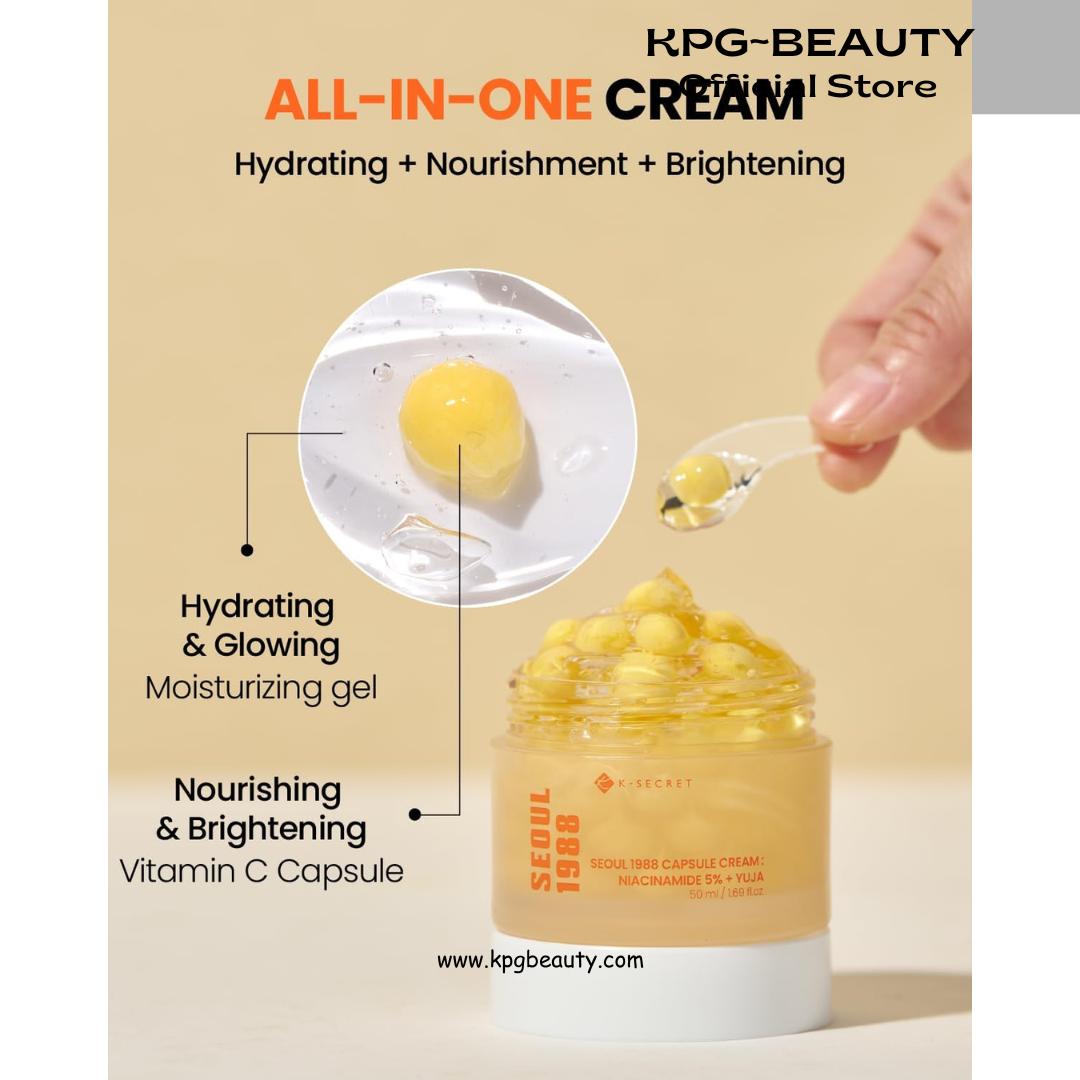 K-SECRET SEOUL 1988 Niacinamide Capsule Cream – Hydrating Face Moisturizer with 5% Niacinamide and Yuja | Vitamin C Capsule Cream for Dark Spots, Uneven Skin Tone | Korean Skincare, 50ml KSecret