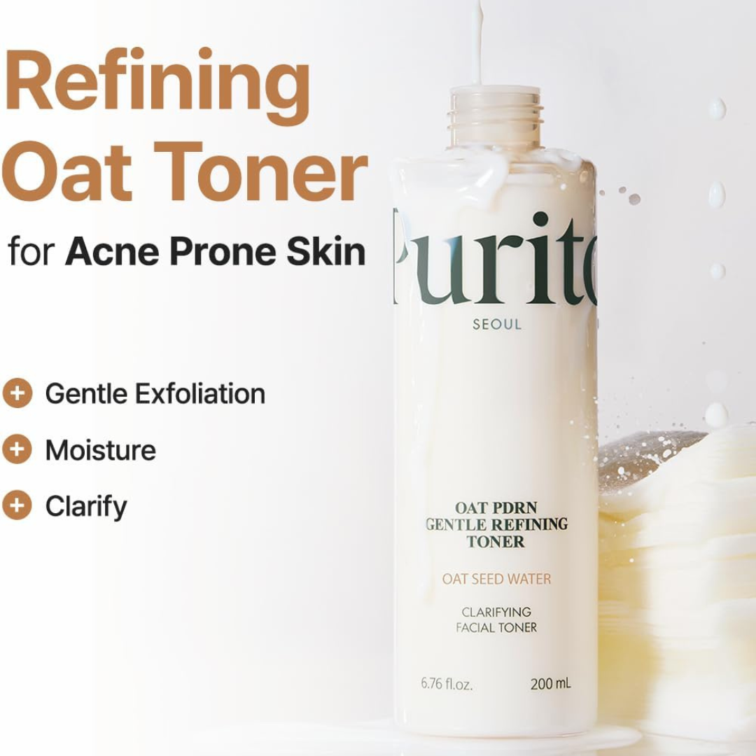 PURITO Oat PDRN Gentle Refining Toner 200 mL 6.76 fl.oz, Korean Oat Exfoliating Toner 99% Pure Oat PDRN, Hydrating & Clarifying Formula for Acne-Prone Skin, Vegan, Non-Comedogenic, Gentle Daily Use Purito Seoul