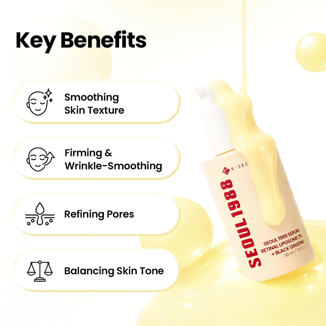 K-SECRET SEOUL 1988 Retinal Serum – Formulated with Advanced Retinal Liposome 2% and 58% Black Ginseng Extract | Fine Lines and Skin Texture Care Serum | Korean Skincare, 30ml KSecret