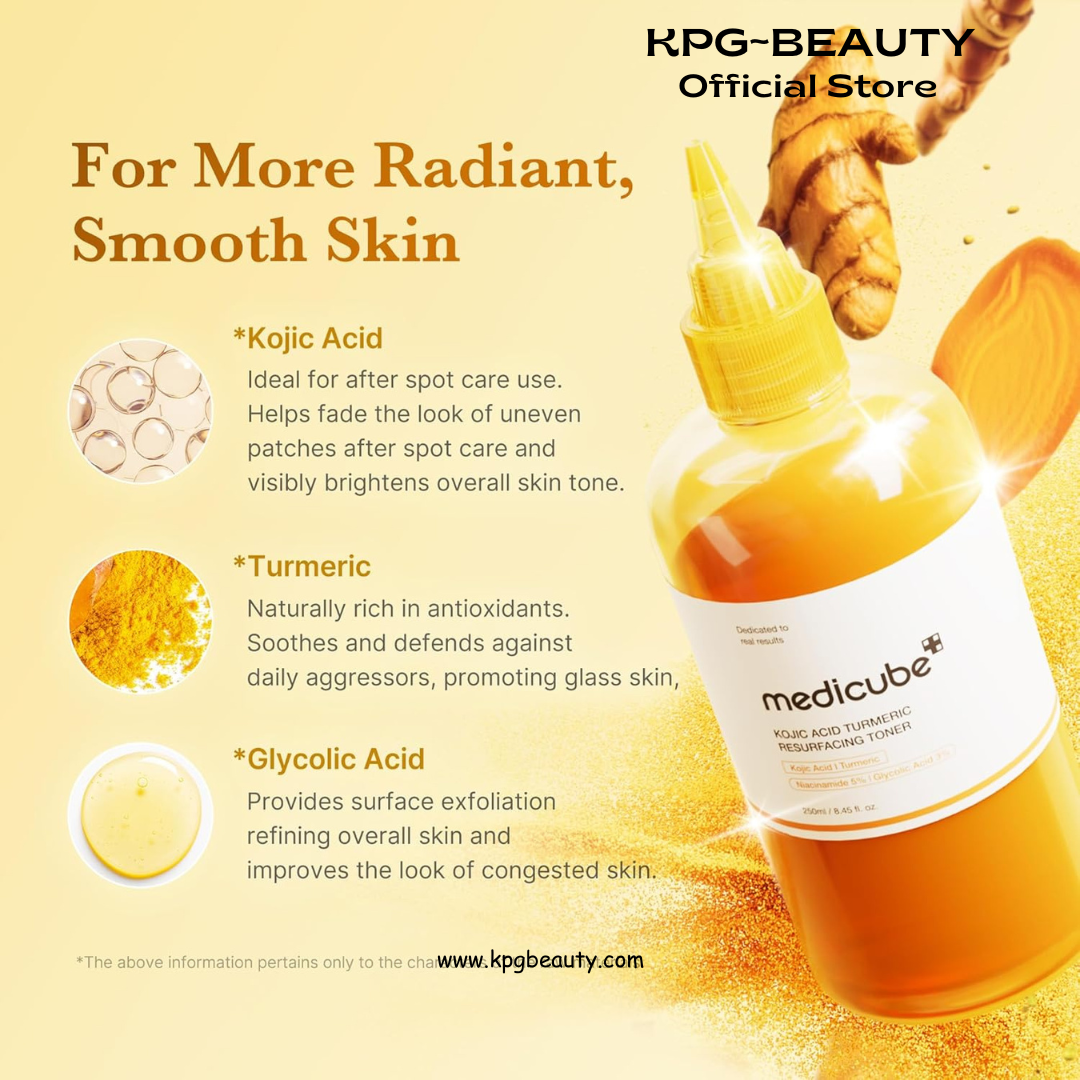 medicube Kojic Acid Turmeric Smoothing Toner for Face & Body | Lightweight Toner for Balancing Uneven Skin Tone & Texture | Niacinamide, Glycolic Acid for Clear Glass Skin | 8.45 fl.oz Medicube