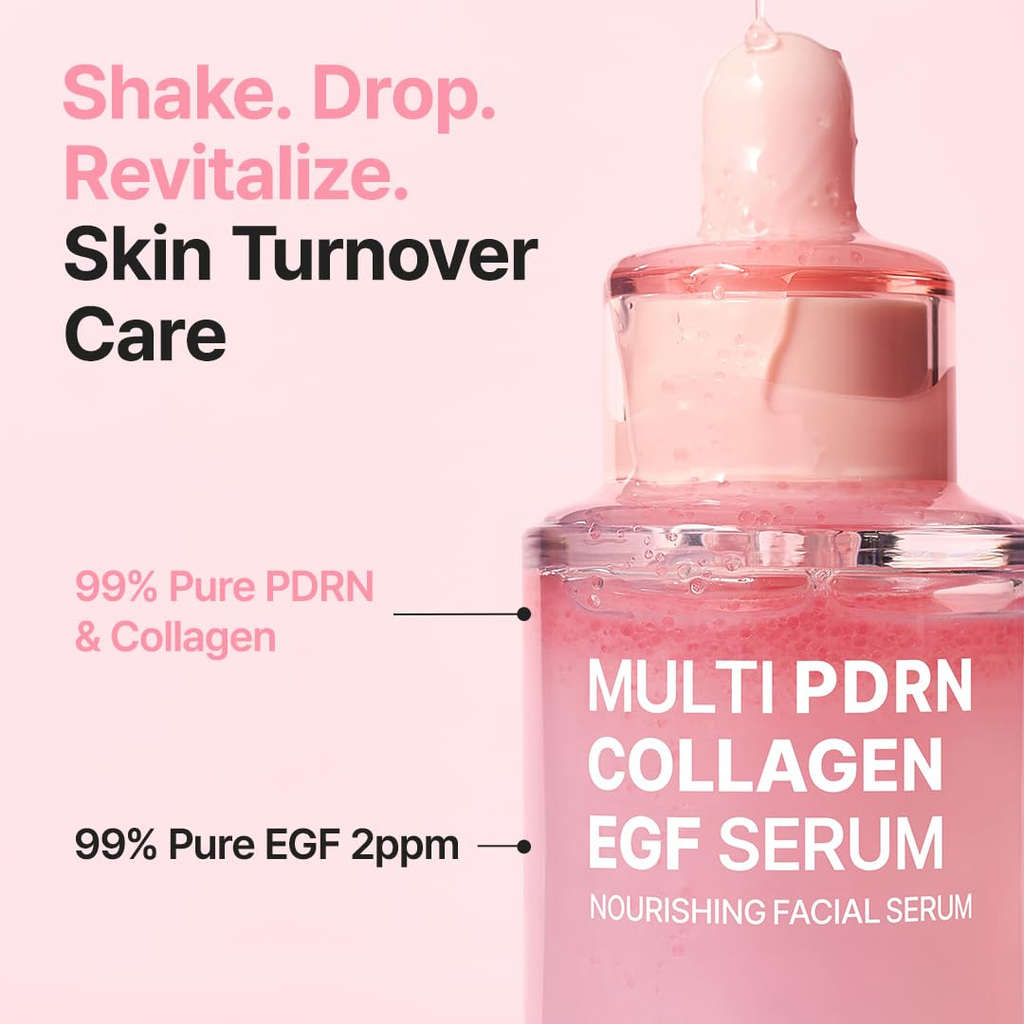 PURITO Multi PDRN + Collagen + EGF Revitalizing Facial Serum | for Glass Skin, Radiance, Elasticity & Hydration | 99% Pure PDRN Complex, Firming & Brightening Booster | Korean Skincare Purito Seoul