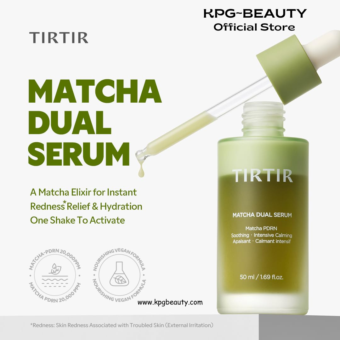 TIRTIR Matcha Dual PDRN Serum | Irritated Red Skin Relief & Glass Skin Glow with 20,000ppm Vegan Matcha PDRN, 5% Niacinamide, Hydrating Non-Sticky Korean Face Serum for Sensitive & Acne-Prone Skin 50ML TIRTIR