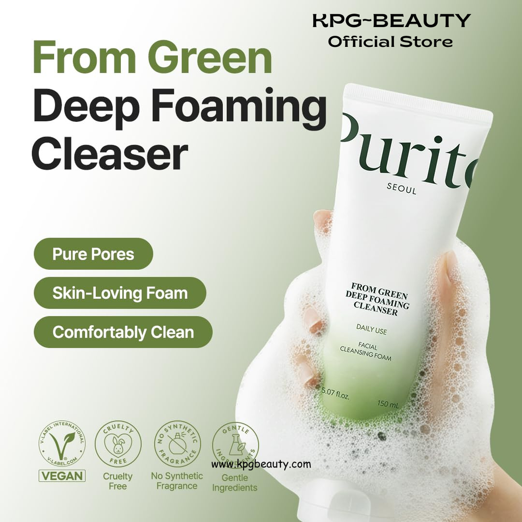 PURITO From Green Deep Foaming Cleanser 150ml / 5.07 fl.oz, pH 5.5, plant-based, natural ingredients, cruelty-free, Vegan Purito Seoul