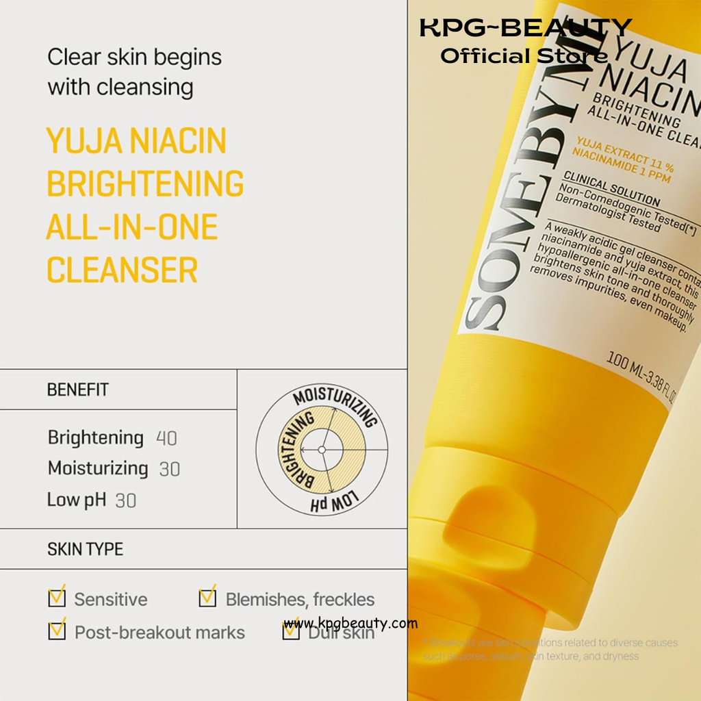 SOME BY MI Yuja Niacin Brightening All in One Cleanser - 3.38Oz, 100ml - Mild Daily Face Wash for Dull-Looking Skin - Low pH Formula with No Irritation - Pore and Sebum Care - Korean Skin Care KSecret