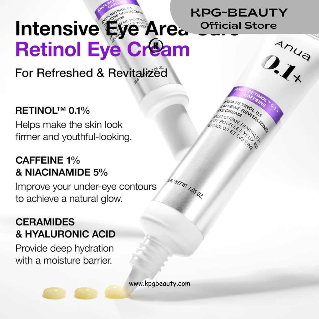 ANUA Retinol 0.1 Caffeine Revitalizing Eye Cream, Under Eye Cream For Hydration, Glow Up Eye Contour, Niacinamide, Retinol For Face, Night Cream For Eye Care, Korean Skin Care 30g KPG BEAUTY
