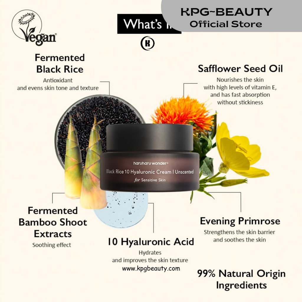 HARUHARU wonder Black Rice 10 Hyaluronic Cream Unscented, 1.6 fl oz, Vegan, Cruelty-Free, Korean Skincare 50 ML