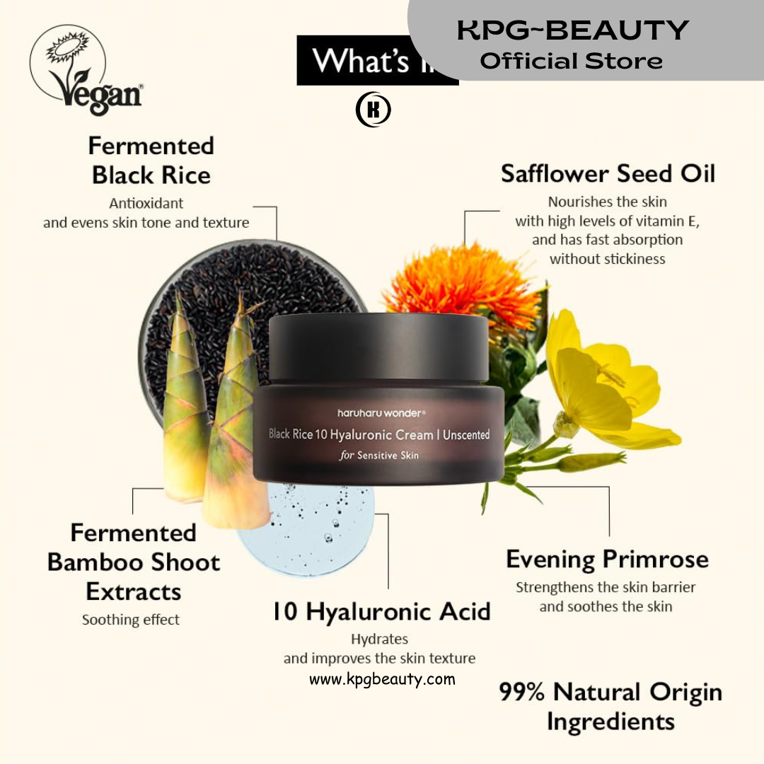 HARUHARU wonder Black Rice 10 Hyaluronic Cream Unscented, 1.6 fl oz, Vegan, Cruelty-Free, Korean Skincare 50 ML