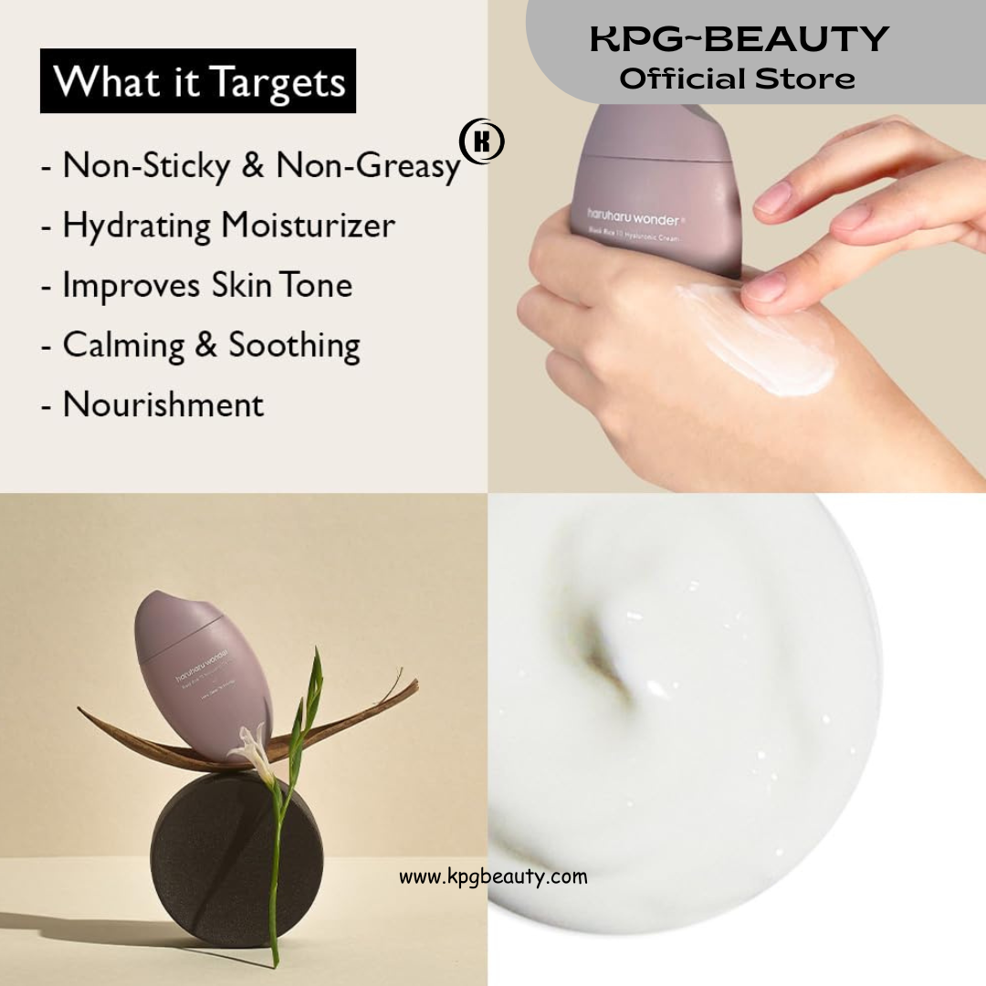 HARUHARU wonder Black Rice 10 Hyaluronic Cream, 1.6 fl oz, Face Moisturizer, Vegan, Cruelty Free, Daily skincare, Korean Skincare 50 ML