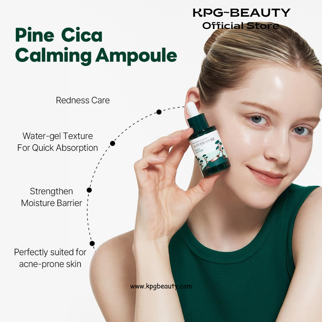 ROUND LAB Pine Calming Cica Ampoule 1.01 Fl Oz, Hydrating and Soothing Serum with Pine Cica and Hyaluronic Acid for Skin Barrier Strengthening, Gentle Exfoliation, and Deep Moisture, Korean Skincare Round Lab