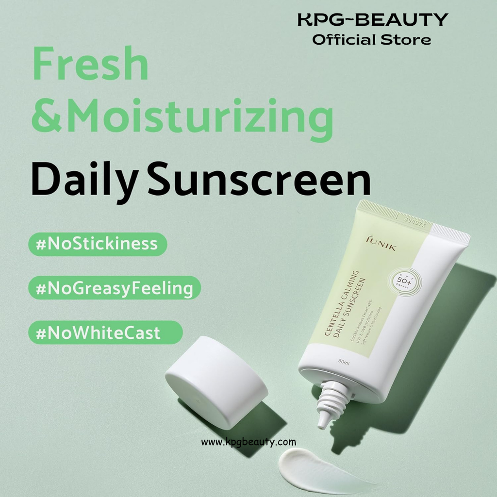 IUNIK Centella Calming Moisture Daily Sunscreen SPF 50+ PA++++ Matte & No White Cast Centella Asiatica Dry Oily Sensitive Vegan Korean Skincare IUNIK