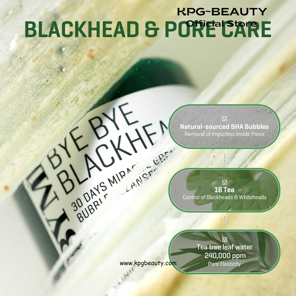 SOME BY MI Bye Bye Blackhead 30 Days Miracle Green Tea Tox Bubble Cleanser – 4.23oz, 120g – Korean Face Wash & Bubble Face Mask – Daily Blackhead-Removing Pore Minimizer for Face – Korean Skin Care Some By MI