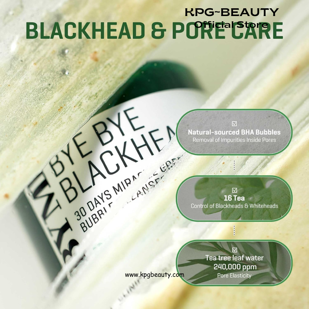 SOME BY MI Bye Bye Blackhead 30 Days Miracle Green Tea Tox Bubble Cleanser – 4.23oz, 120g – Korean Face Wash & Bubble Face Mask – Daily Blackhead-Removing Pore Minimizer for Face – Korean Skin Care Some By MI