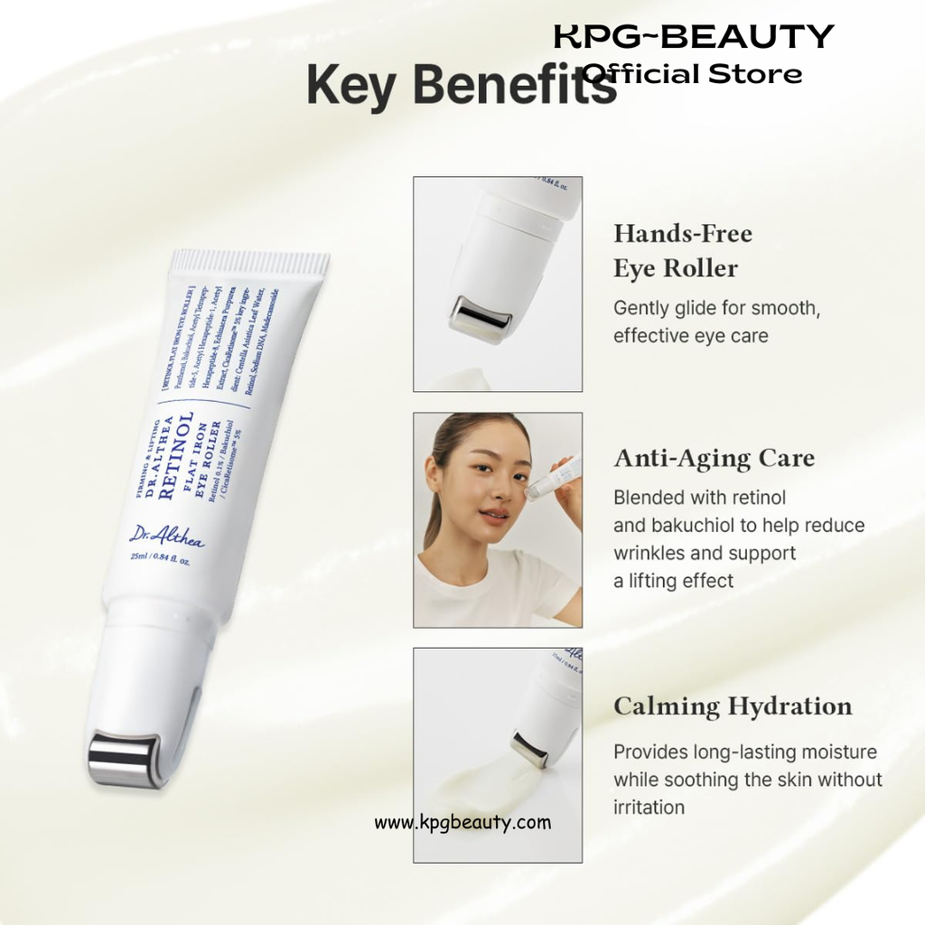 Dr.Althea Retinol Flat Iron Eye Roller | Face Lift Serum with Gua Sha Roller | Antiaging Care with Madecassoside & Centella & Hyaluronic Acid | Vegan Korean Skincare, 25ml Dr Althea