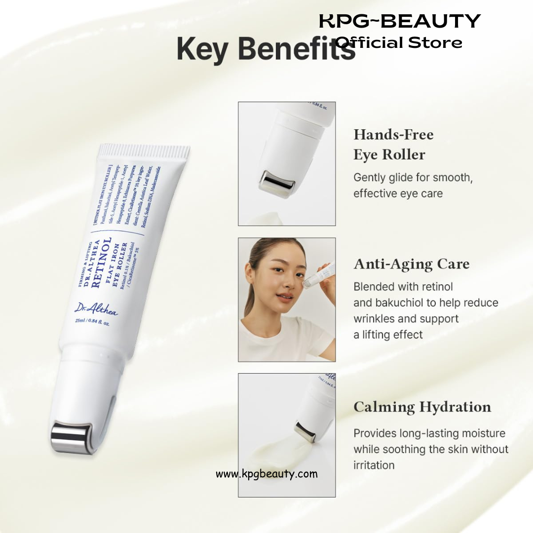 Dr.Althea Retinol Flat Iron Eye Roller | Face Lift Serum with Gua Sha Roller | Antiaging Care with Madecassoside & Centella & Hyaluronic Acid | Vegan Korean Skincare, 25ml Dr Althea
