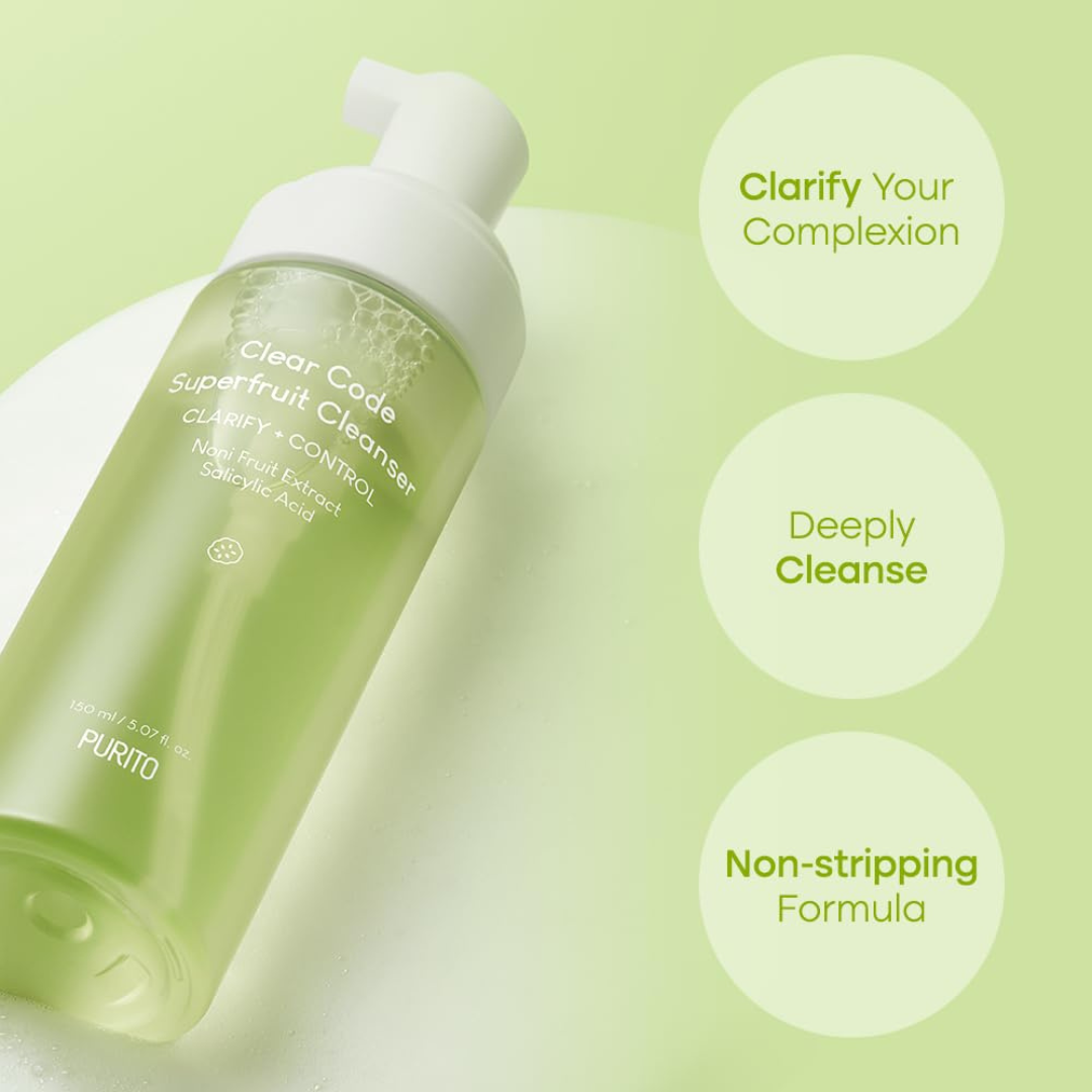 PURITO Clear Code Superfruit Cleanser 150ml / 5.07 fl. oz., Next Generation Clarifying Solution with Noni Fruit Extract, Non-Irritating, Vegan, Cruelty-Free, Suitable for Sensitive Skin, Korean Skincare Purito Seoul