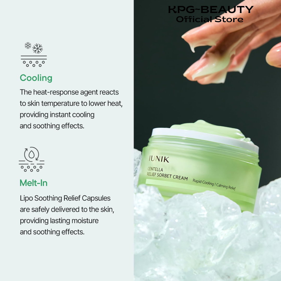IUNIK Centella Relief Sorbet Cream – Instant Cooling & Calming Moisturizer for Sensitive & Redness-Prone Skin, Lipo Soothing Relief Complex, Oil Control & Deep Hydration, 50ml IUNIK