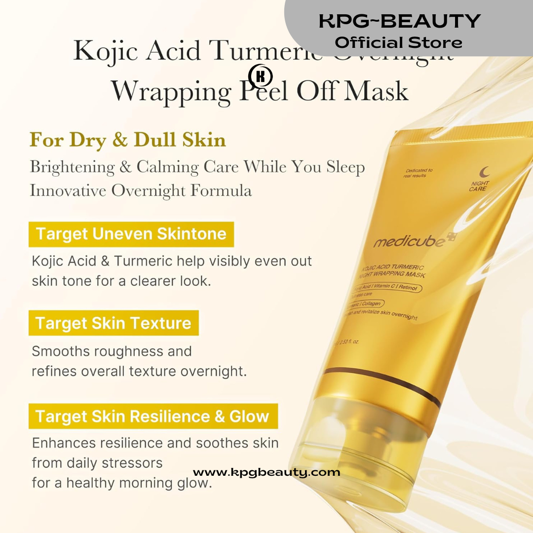Medicube Kojic Acid Turmeric Overnight Wrapping Peel Off Mask – Brightens & Defends Against Skin Stress for a Clear, Glowing Complexion, Korean Skincare, 75 ml