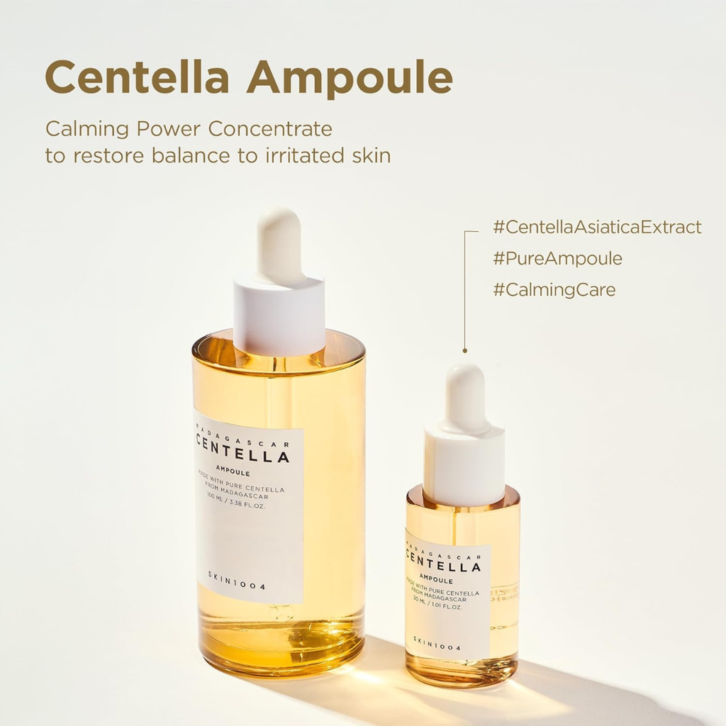 SKIN1004 Madagascar Centella Ampoule Kit, 4ea x 1.10 fl.oz, 30ml, Travel Size Face Serum Collection, Korean Skincare Set with Centella Ampoule and Hydrating Serum for Soothing Care, Korean Skin Care SKIN1004