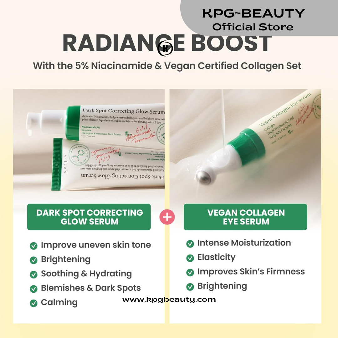 AXIS-Y Glass Skin Duo Set - Dark Spot Correcting Glow Serum & Vegan Collagen Eye Serum - Amazon Exclusive Korean Skin Care Kit - Radiance Boost, Reduce Fine Lines & Deep Moisturization for Face & Eyes