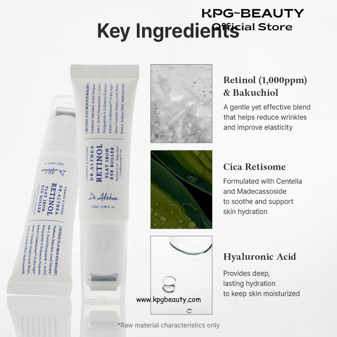 Dr.Althea Retinol Flat Iron Eye Roller | Face Lift Serum with Gua Sha Roller | Antiaging Care with Madecassoside & Centella & Hyaluronic Acid | Vegan Korean Skincare, 25ml Dr Althea