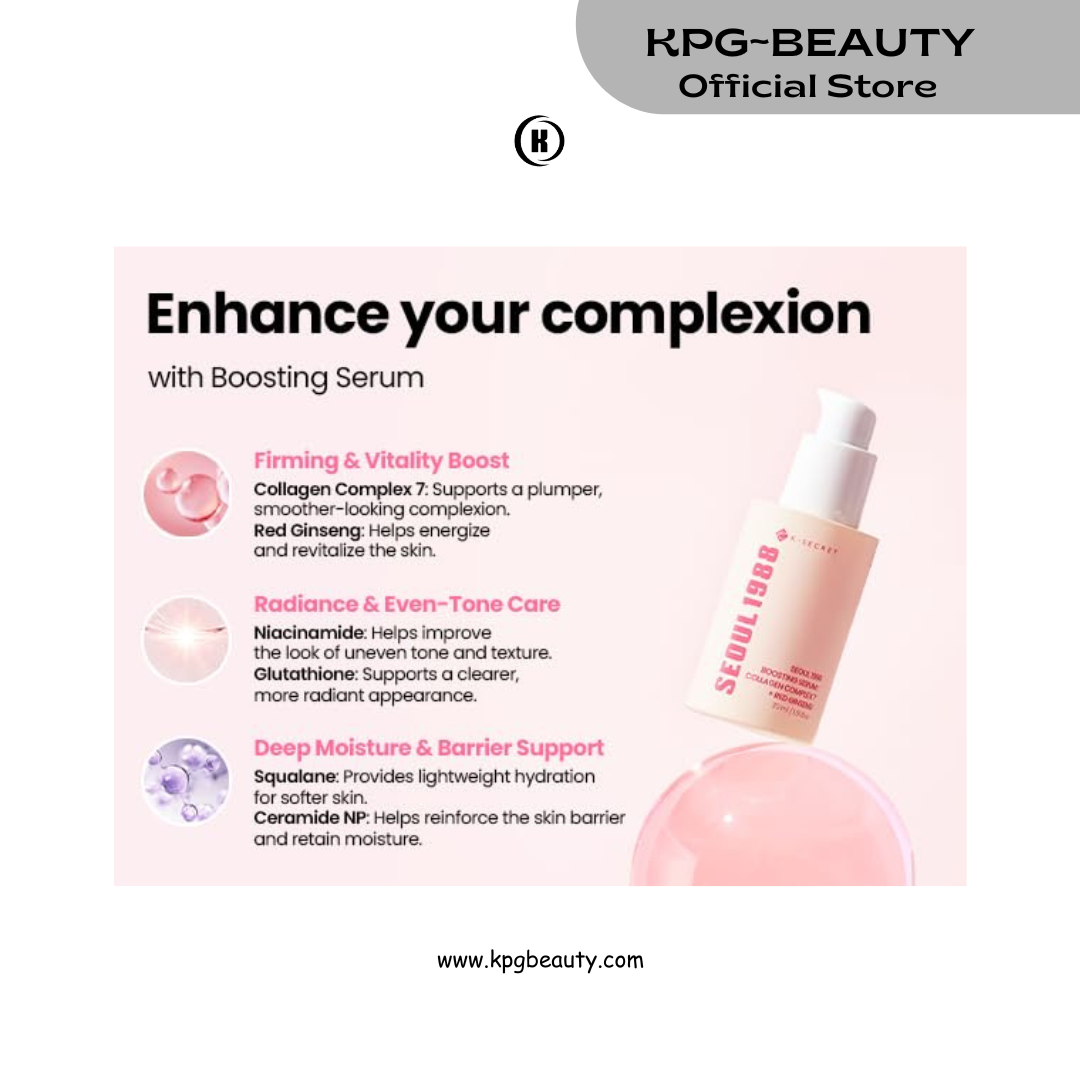 K-SECRET SEOUL 1988 Collagen Boosting Serum – Formulated with 7-Type Collagen Complex and Red Ginseng | for Deeply Hydrated, Radiant Skin | Korean Skincare, 30ml KSecret