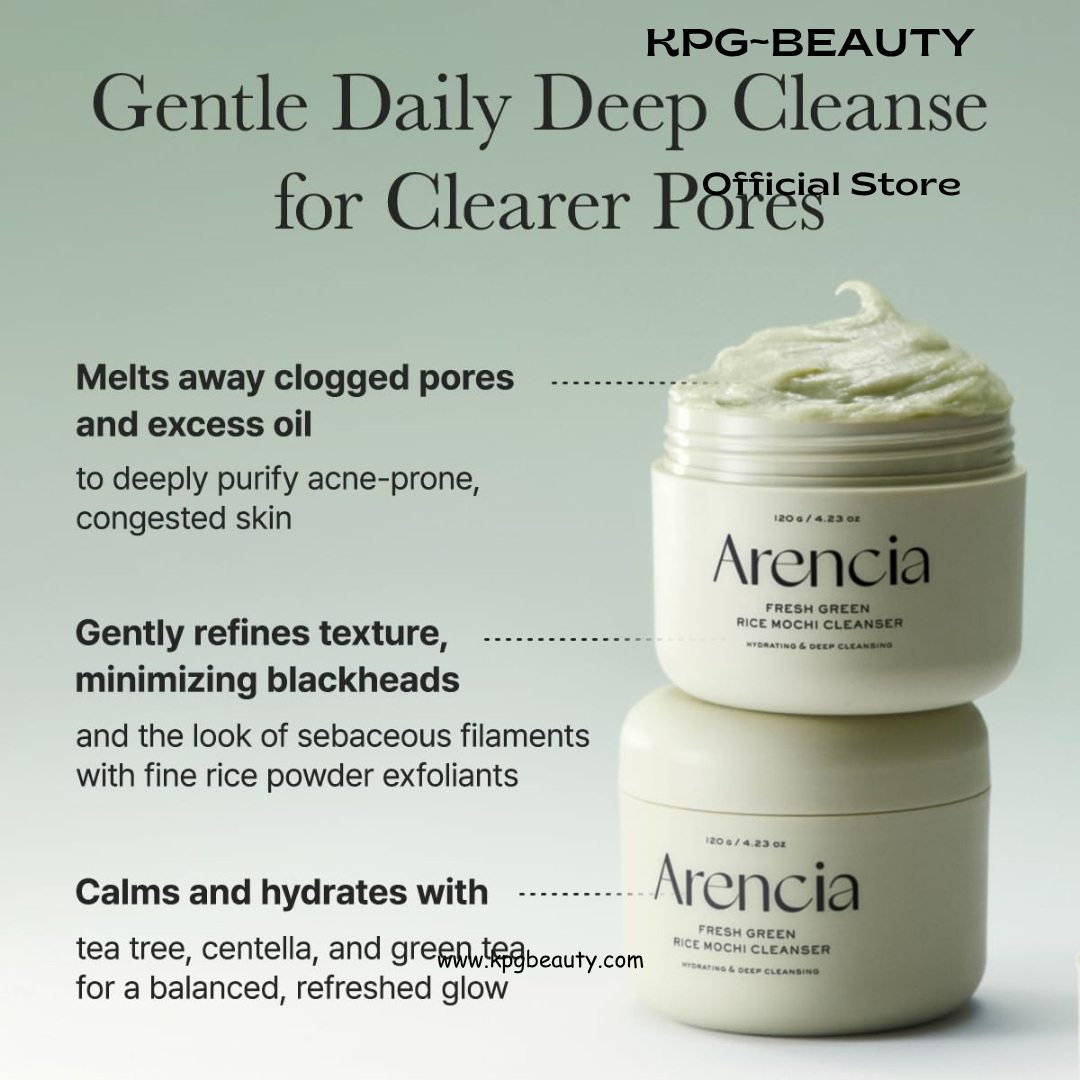 Arencia Korean Rice Mochi Face Cleanser - Face Wash, Gentle Scrub All in One for Deep Cleansing, Moisturizing, Pore Minimizing, Acne-Prone Skin, Removing Blackhead with Rice Water & Green Tea Arencia
