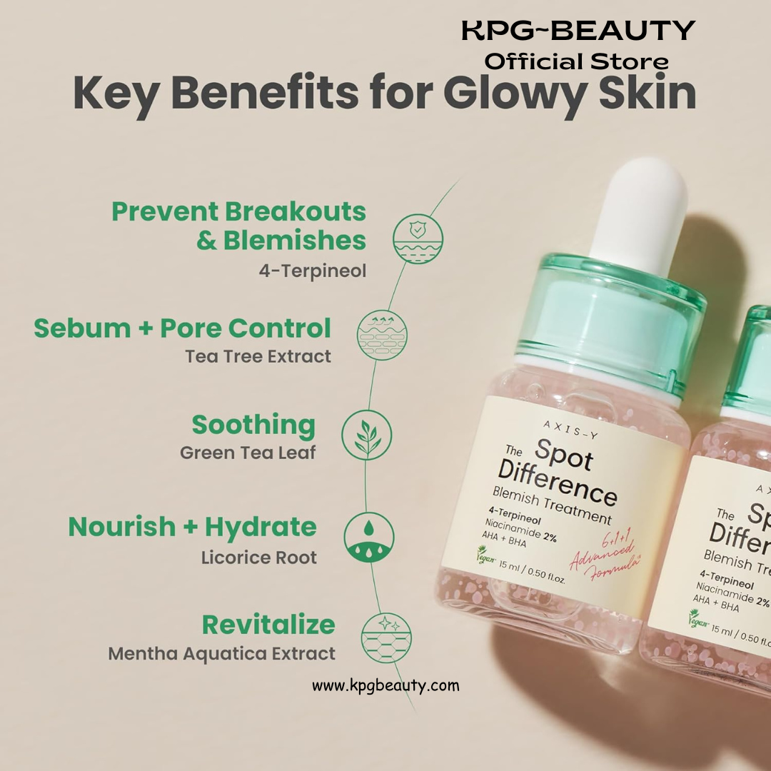 AXIS-Y Spot The Difference Blemish Spot Treatment - 4-Terpineol 2% Niacinamide AHA BHA Soothes Breakouts & Skin Barrier Repair - Vegan Korean Skin Care Face Serum (0.50 fl. oz.) AXIS-Y