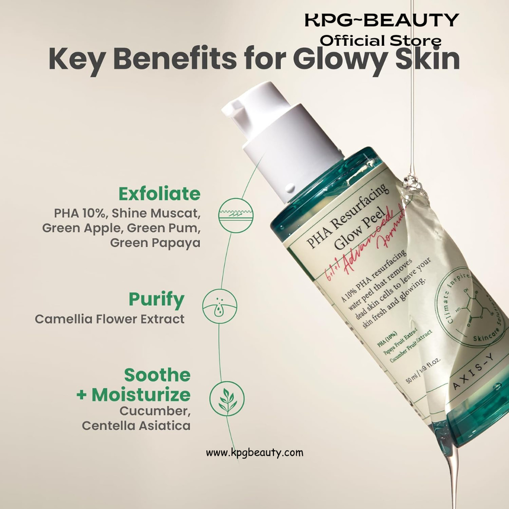 AXIS-Y PHA Resurfacing Glow Peel - 10% PHA Fruit Extract Mild Peeling Gel Exfoliator Pore Minimizer for Face - Vegan Korean Skin Care Glass Skin Face Peel (1.69 fl. oz.) AXIS-Y