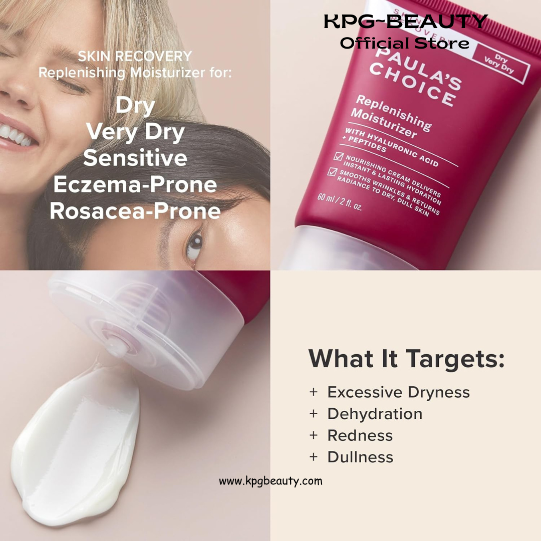 Paula's Choice SKIN RECOVERY Replenishing Face Moisturizer Cream, Daily Facial Moisturizer with Hyaluronic Acid, & Peptides, Face Lotion for Dry, Sensitive Skin, Fragrance-Free, 60ML Paula’s Choice