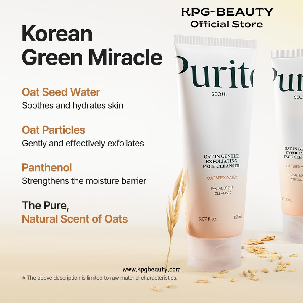 Purito Oat Exfoliating Facial Polish Cleanser - Hydrating Daily Face Wash with Gentle Scrub Clay Pore Minimizing Panthenol, Oat Seed Water Vegan, Non-comedogenic Korean Skin Care 150ml Purito Seoul