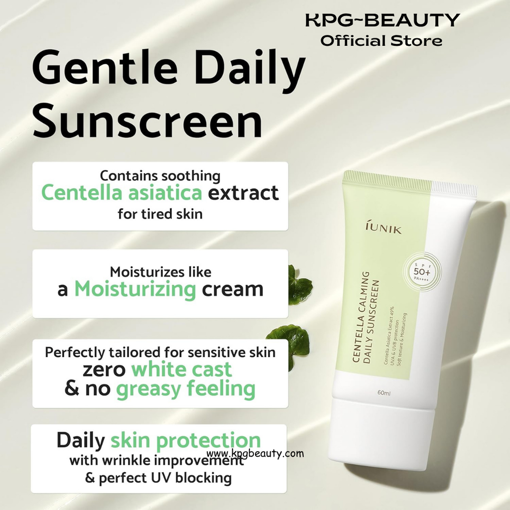 IUNIK Centella Calming Moisture Daily Sunscreen SPF 50+ PA++++ Matte & No White Cast Centella Asiatica Dry Oily Sensitive Vegan Korean Skincare IUNIK