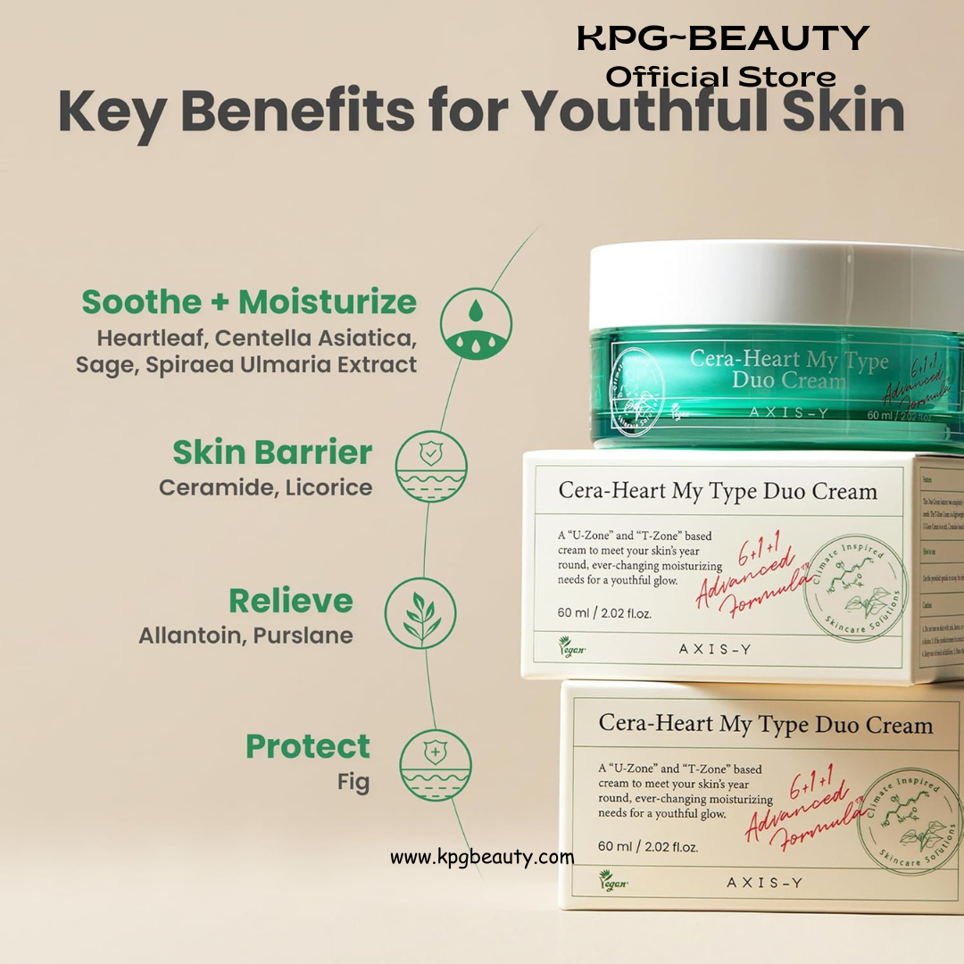 AXIS-Y Cera-Heart My Type Duo Cream with Heartleaf & Ceramide - Redness Relief & Moisture Skin Barrier Repair - Vegan Korean Skin Care Moisturizer Face Cream (2.02 fl. oz.) AXIS-Y
