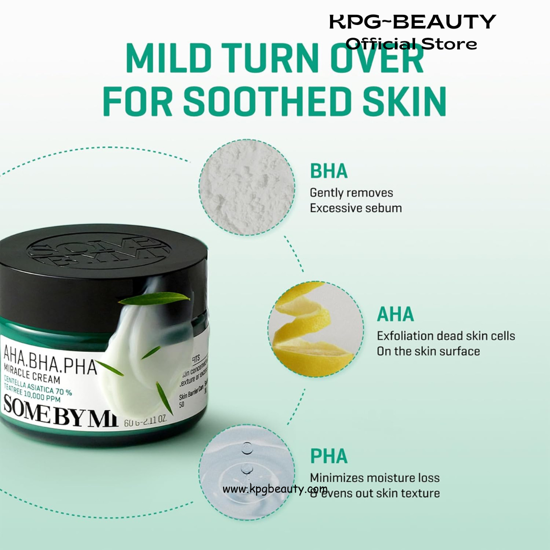 SOME BY MI AHA BHA PHA 30 Days Miracle Cream - 2.02oz, 60ml - Mild Exfoliating Salicylic Acid & Centella Face Moisturizer for All Skin Types - Daily Soothing & Clarifying Face Cream - Korean Skin Care Some By MI