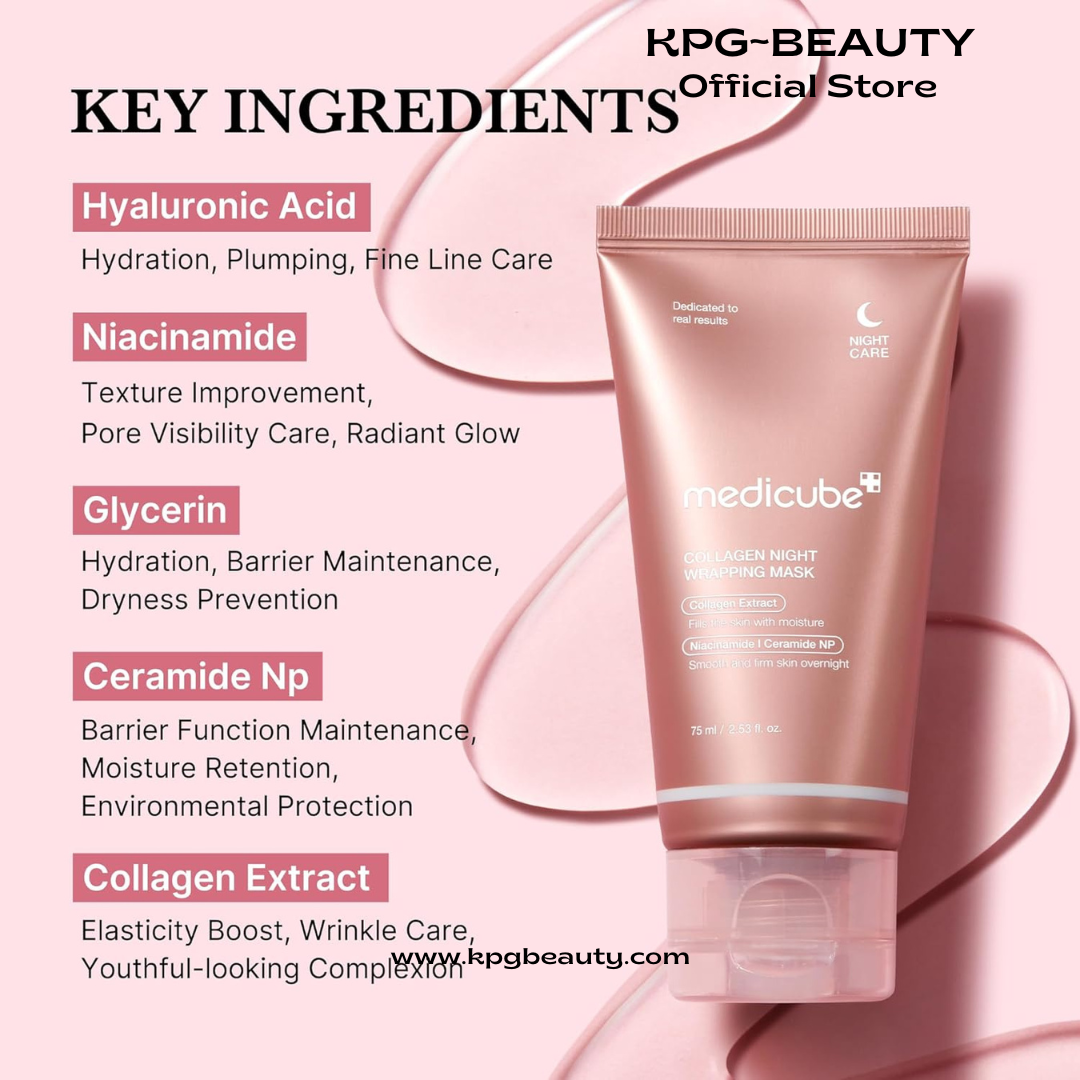 Medicube Collagen Overnight Wrapping Peel Off Facial Mask Pack - Elasticity & Hydration Care, Reduces Sagging & Dullness - Hydrolyzed Collagen For Glowing Skin - Korean Skin Care 75 ml