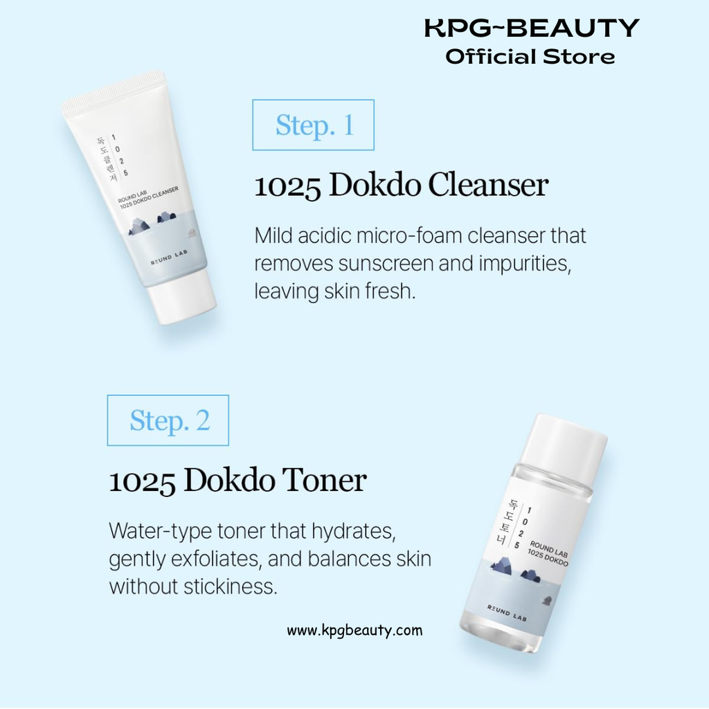 ROUND LAB 1025 Dokdo Hydrating Mini Size Kit (Cleanser, Toner, Ampule, Cream), Deep Hydration for Dry Skin, Daily Skin Care Routine Trial Kit for Moisture Care, Travel Size Gift Set, Korean Skin Care Round Lab