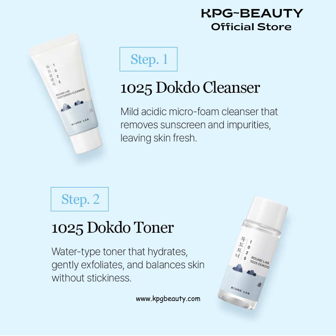 ROUND LAB 1025 Dokdo Hydrating Mini Size Kit (Cleanser, Toner, Ampule, Cream), Deep Hydration for Dry Skin, Daily Skin Care Routine Trial Kit for Moisture Care, Travel Size Gift Set, Korean Skin Care Round Lab