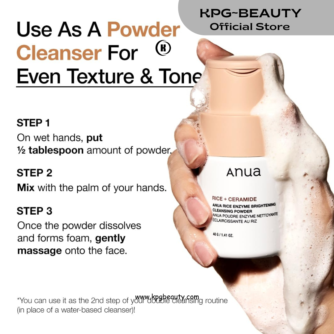 ANUA RICE ENZYME BRIGHTENING CLEANSING POWDER, Rice Mask, Ceramide, Gentle Face Wash for Brightening, Radiant Skin, Facial Cleanser for Dry Skin, Korean Skincare, Fragrance Free, 40g KPG BEAUTY