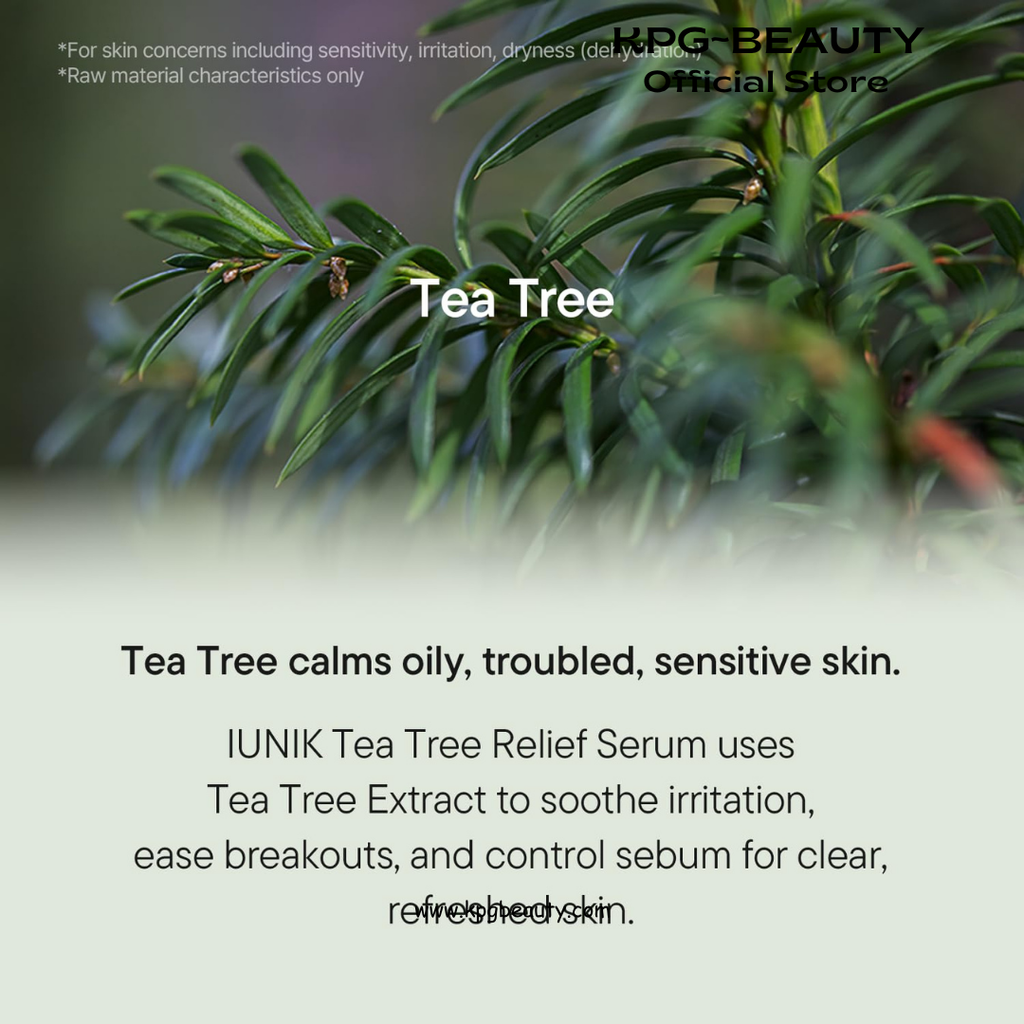 IUNIK Tea Tree Relief Serum – Tea Tree & Centella Asiatica Lightweight Vegan Ampoule for Soothing, Calming & Oil Balance, Korean Skincare for Acne-Prone Skin, 50ml IUNIK