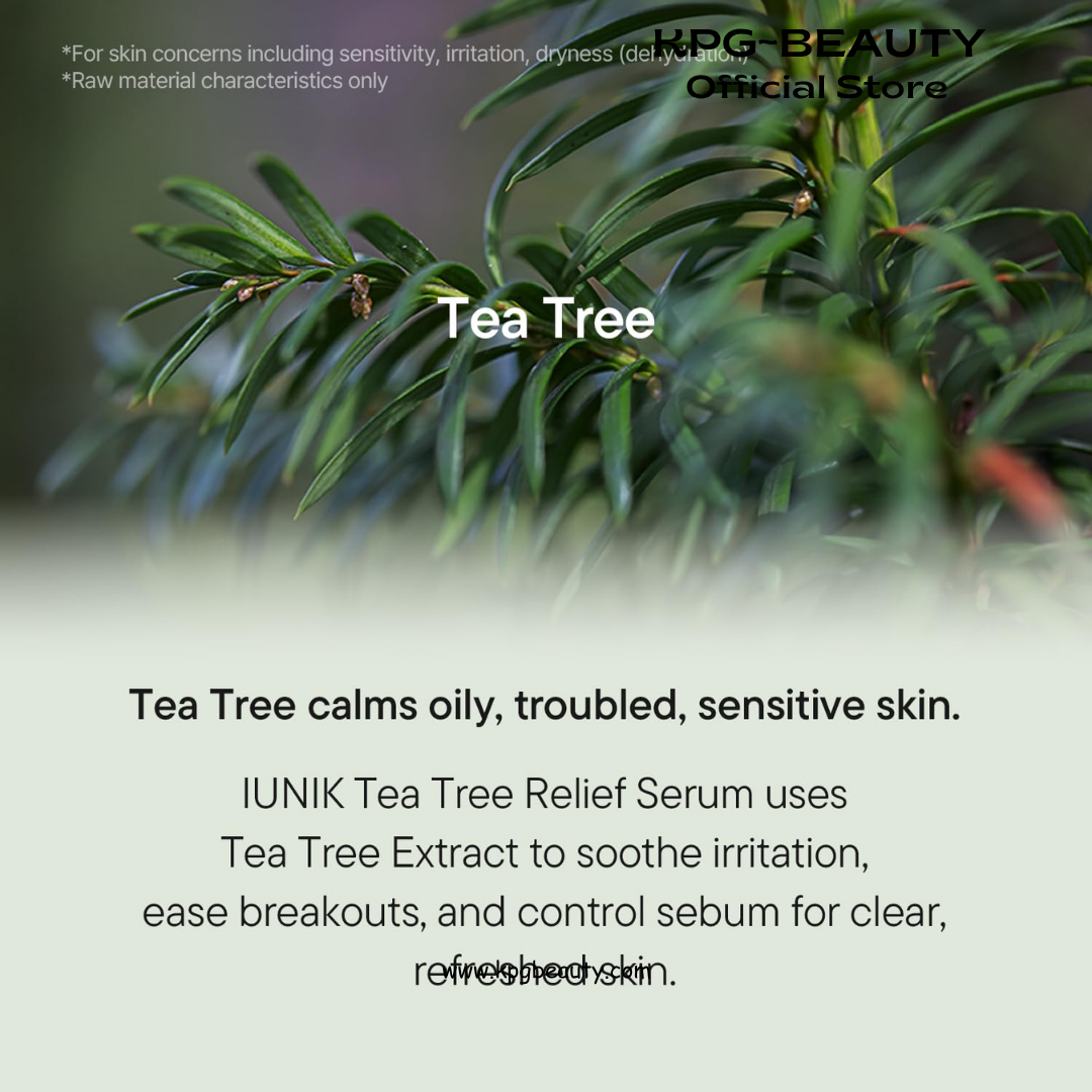 IUNIK Tea Tree Relief Serum – Tea Tree & Centella Asiatica Lightweight Vegan Ampoule for Soothing, Calming & Oil Balance, Korean Skincare for Acne-Prone Skin, 50ml IUNIK