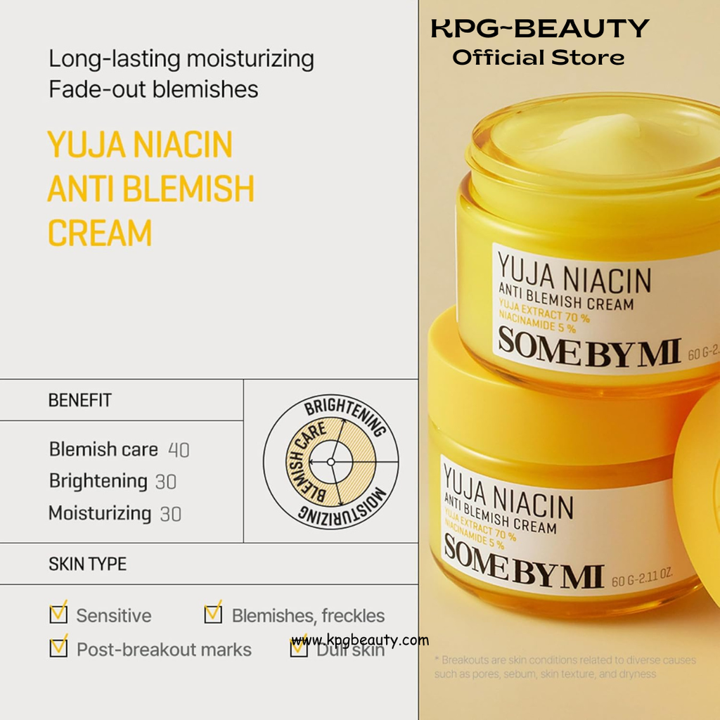 SOME BY MI Yuja Niacin Anti Blemish Cream – 2.02oz, 60ml – Korean 5% Niacinamide Face Moisturizer to Brighten Dull-Looking Skin – Dark Spot Remover with Alpha-Bisabolol for Face – Korean Skin Care KSecret