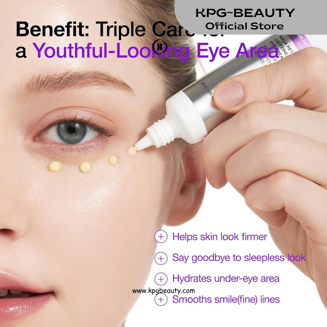 ANUA Retinol 0.1 Caffeine Revitalizing Eye Cream, Under Eye Cream For Hydration, Glow Up Eye Contour, Niacinamide, Retinol For Face, Night Cream For Eye Care, Korean Skin Care 30g KPG BEAUTY