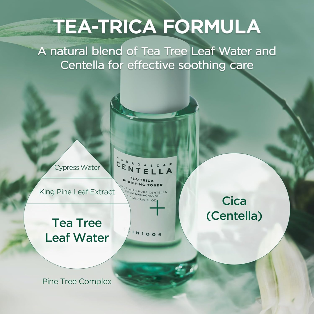 SKIN1004 Tea-Trica Purifying Toner, Korean Toner with Tea Tree & BHA, Centella Toner for Oil Balance & Hydration, Lightweight Astringent for Soothing & Refreshing, Korean Skin Care, 7.10 fl.oz / 210ml SKIN1004